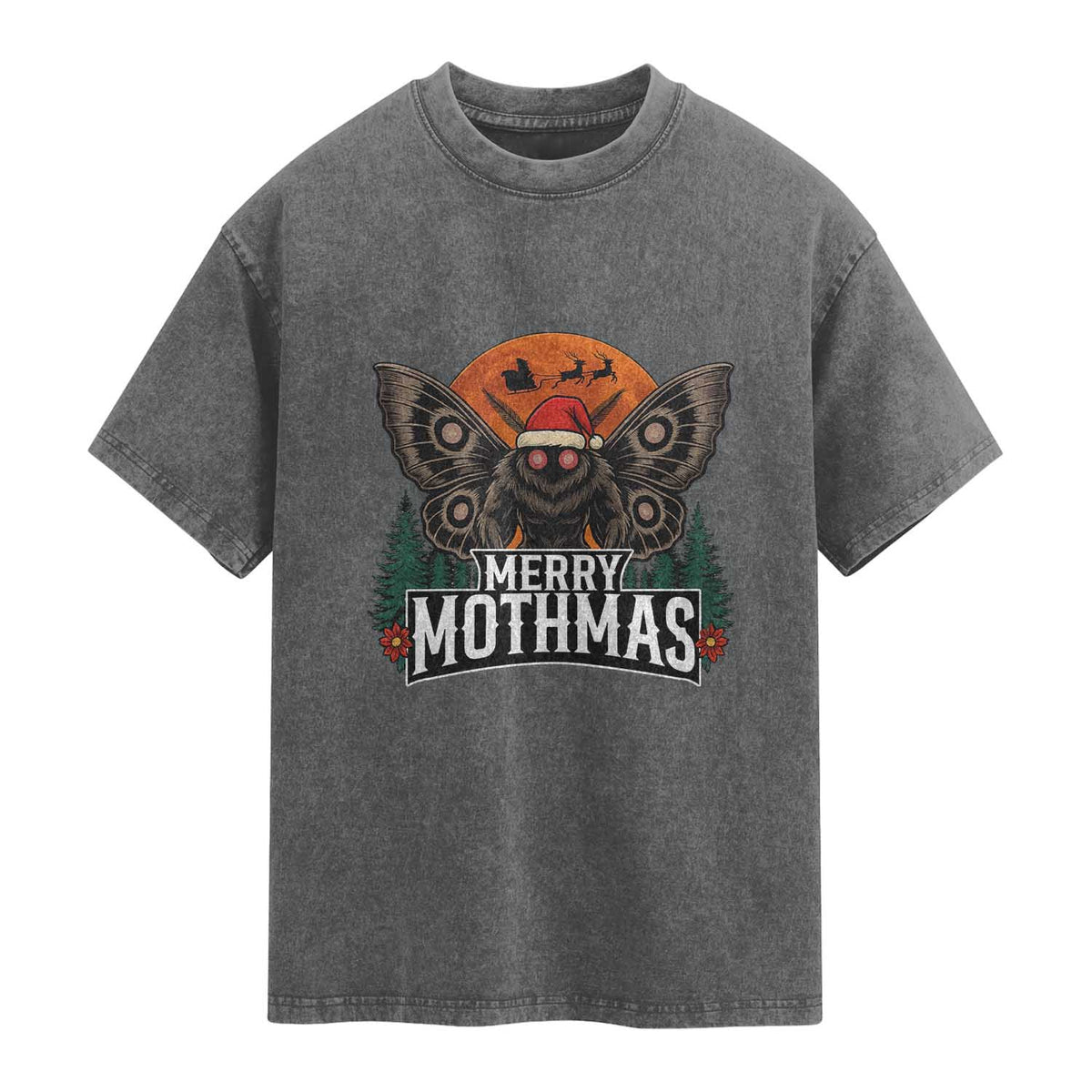 Mothman Washed Cotton T-Shirt Holiday Humor Merry Mothmas Cryptid Gift