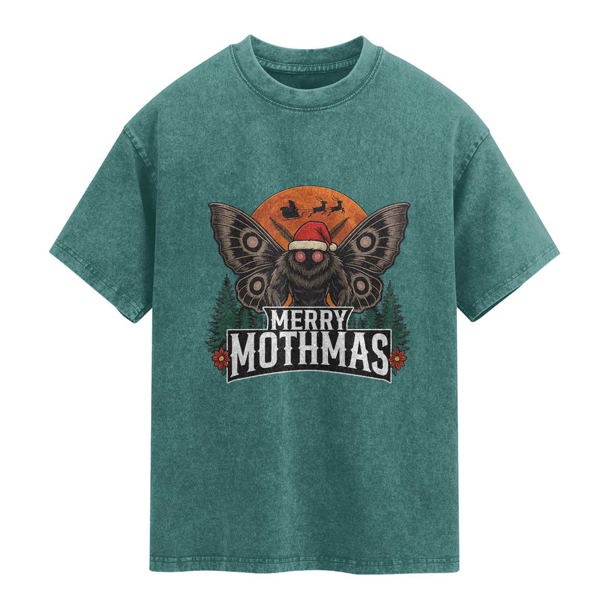 Mothman Washed Cotton T-Shirt Holiday Humor Merry Mothmas Cryptid Gift