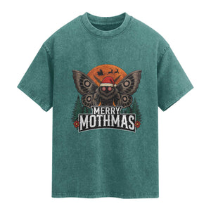 Mothman Washed Cotton T-Shirt Holiday Humor Merry Mothmas Cryptid Gift