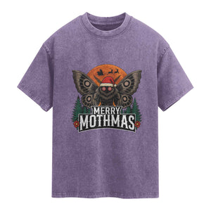 Mothman Washed Cotton T-Shirt Holiday Humor Merry Mothmas Cryptid Gift