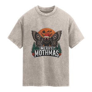 Mothman Washed Cotton T-Shirt Holiday Humor Merry Mothmas Cryptid Gift