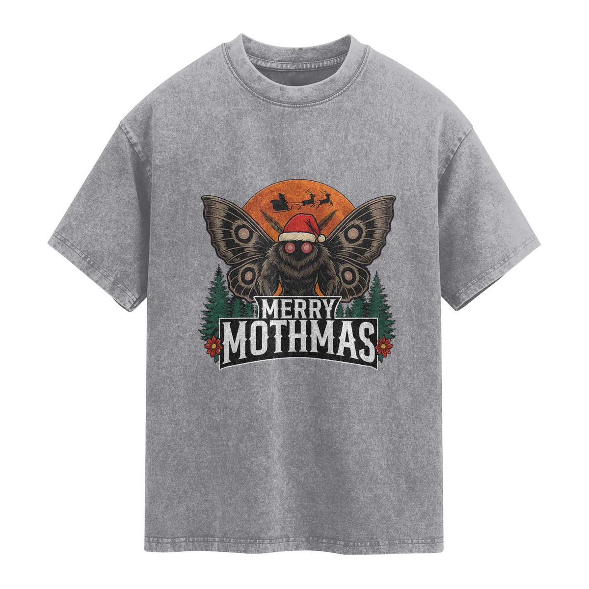 Mothman Washed Cotton T-Shirt Holiday Humor Merry Mothmas Cryptid Gift