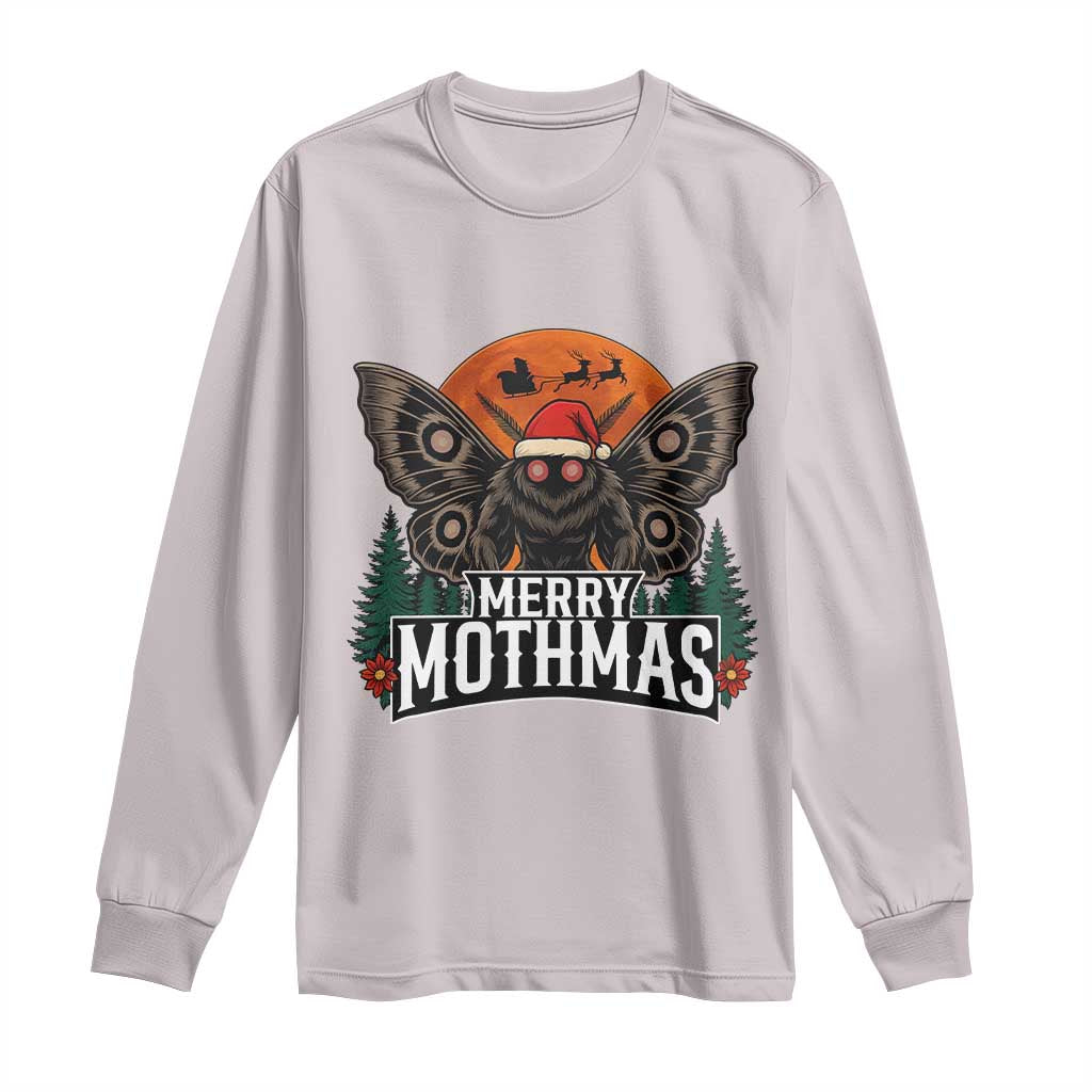 Mothman Long Sleeve Shirt Holiday Humor Merry Mothmas Cryptid Gift TS12 Ice Gray Print Your Wear