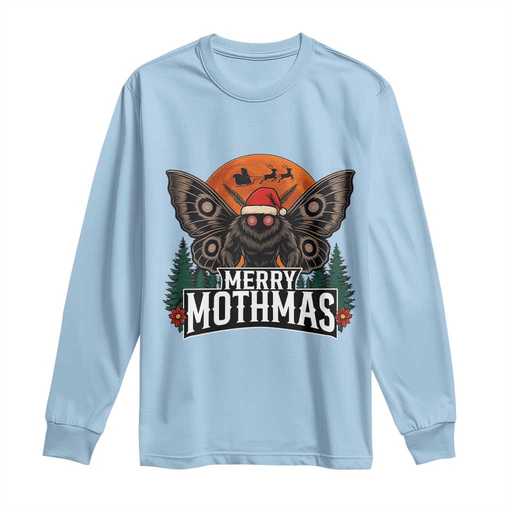Mothman Long Sleeve Shirt Holiday Humor Merry Mothmas Cryptid Gift TS12 Light Blue Print Your Wear