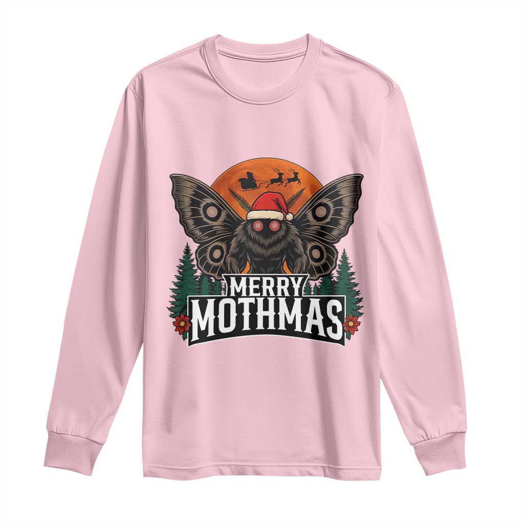 Mothman Long Sleeve Shirt Holiday Humor Merry Mothmas Cryptid Gift TS12 Light Pink Print Your Wear