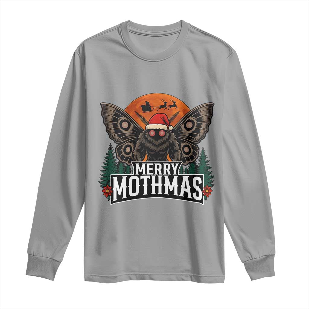Mothman Long Sleeve Shirt Holiday Humor Merry Mothmas Cryptid Gift TS12 Sport Gray Print Your Wear