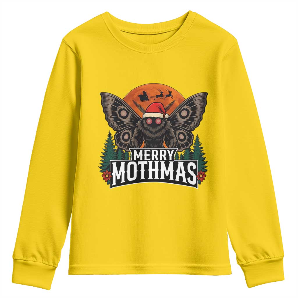Mothman Youth Sweatshirt Holiday Humor Merry Mothmas Cryptid Gift TS12 Daisy Print Your Wear