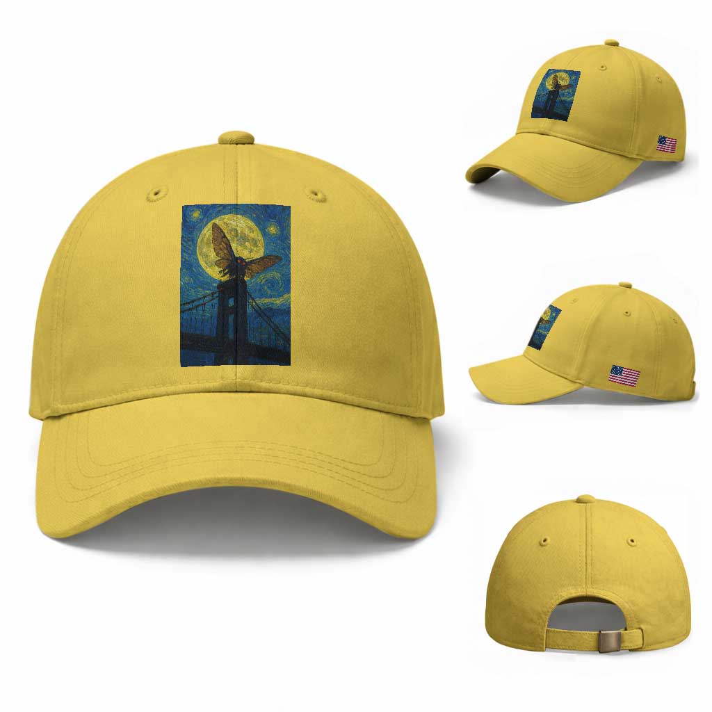 Mothman Starry Night Baseball Cap Van Gogh Cryptid Gift TS12 Baseball Cap Universal Fit Yellow Print Your Wear