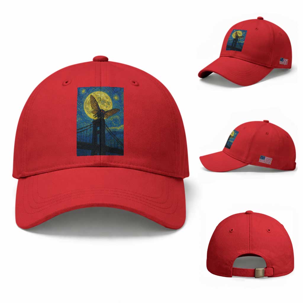 Mothman Starry Night Baseball Cap Van Gogh Cryptid Gift TS12 Baseball Cap Universal Fit Red Print Your Wear