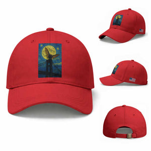 Mothman Starry Night Baseball Cap Van Gogh Cryptid Gift TS12 Baseball Cap Universal Fit Red Print Your Wear