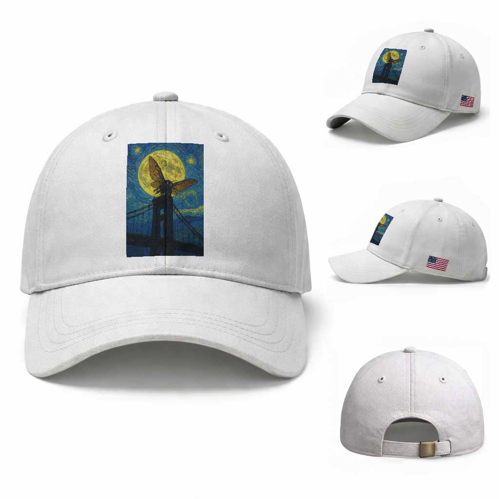 Mothman Starry Night Baseball Cap Van Gogh Cryptid Gift TS12 Baseball Cap Universal Fit White Print Your Wear