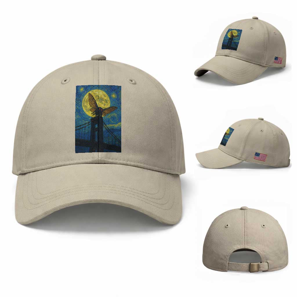 Mothman Starry Night Baseball Cap Van Gogh Cryptid Gift TS12 Baseball Cap Universal Fit Beige Print Your Wear