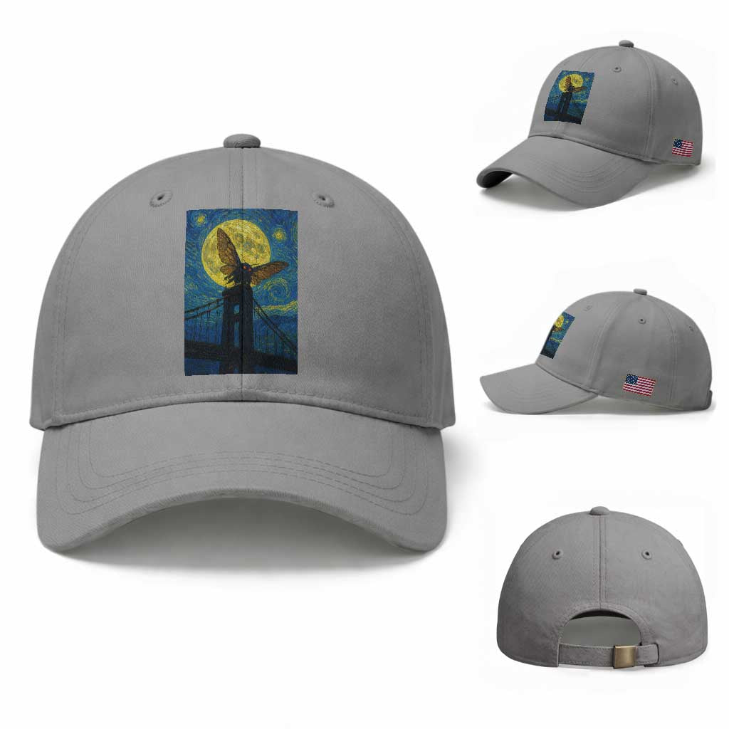 Mothman Starry Night Baseball Cap Van Gogh Cryptid Gift TS12 Baseball Cap Universal Fit Sport Gray Print Your Wear