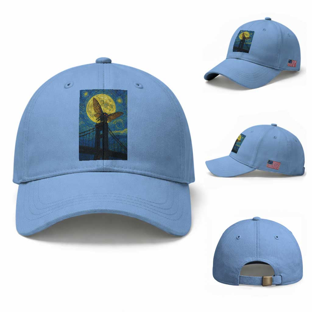 Mothman Starry Night Baseball Cap Van Gogh Cryptid Gift TS12 Baseball Cap Universal Fit Light Blue Print Your Wear