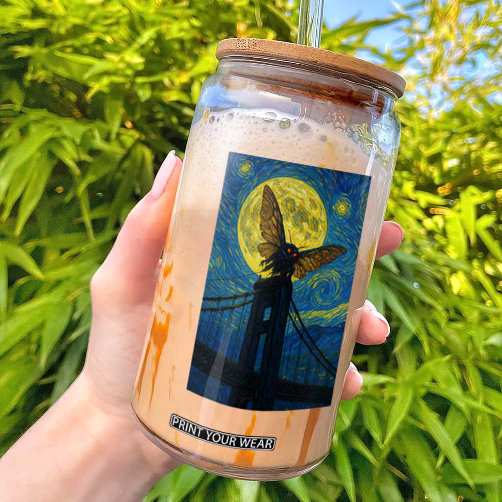 Mothman Starry Night Glass Can Van Gogh Cryptid Gift TS12 Black Print Your Wear