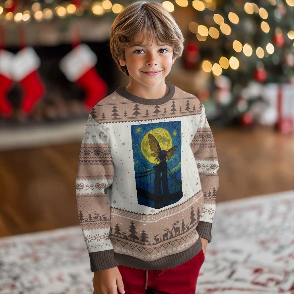 Mothman Starry Night Ugly Christmas Sweater Van Gogh Cryptid Gift TS12 Mocha Mousse Print Your Wear