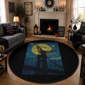 Mothman Starry Night Round Rug Van Gogh Cryptid Gift