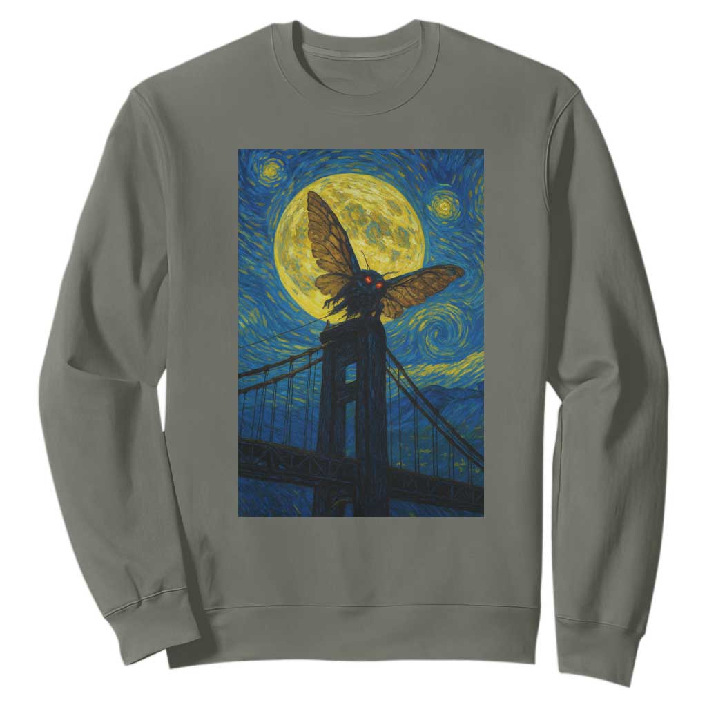 Mothman Starry Night Sweatshirt Van Gogh Cryptid Gift TS12 Military Green Print Your Wear