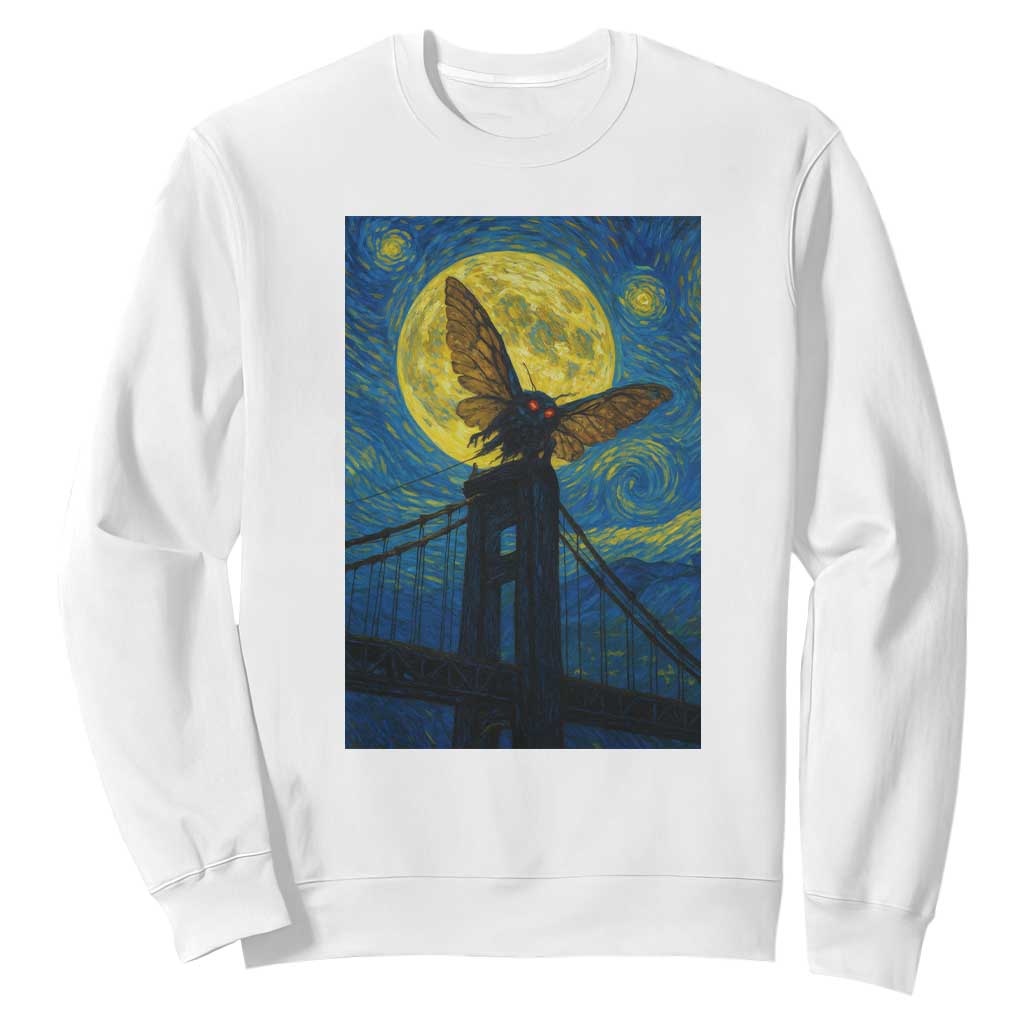 Mothman Starry Night Sweatshirt Van Gogh Cryptid Gift TS12 White Print Your Wear