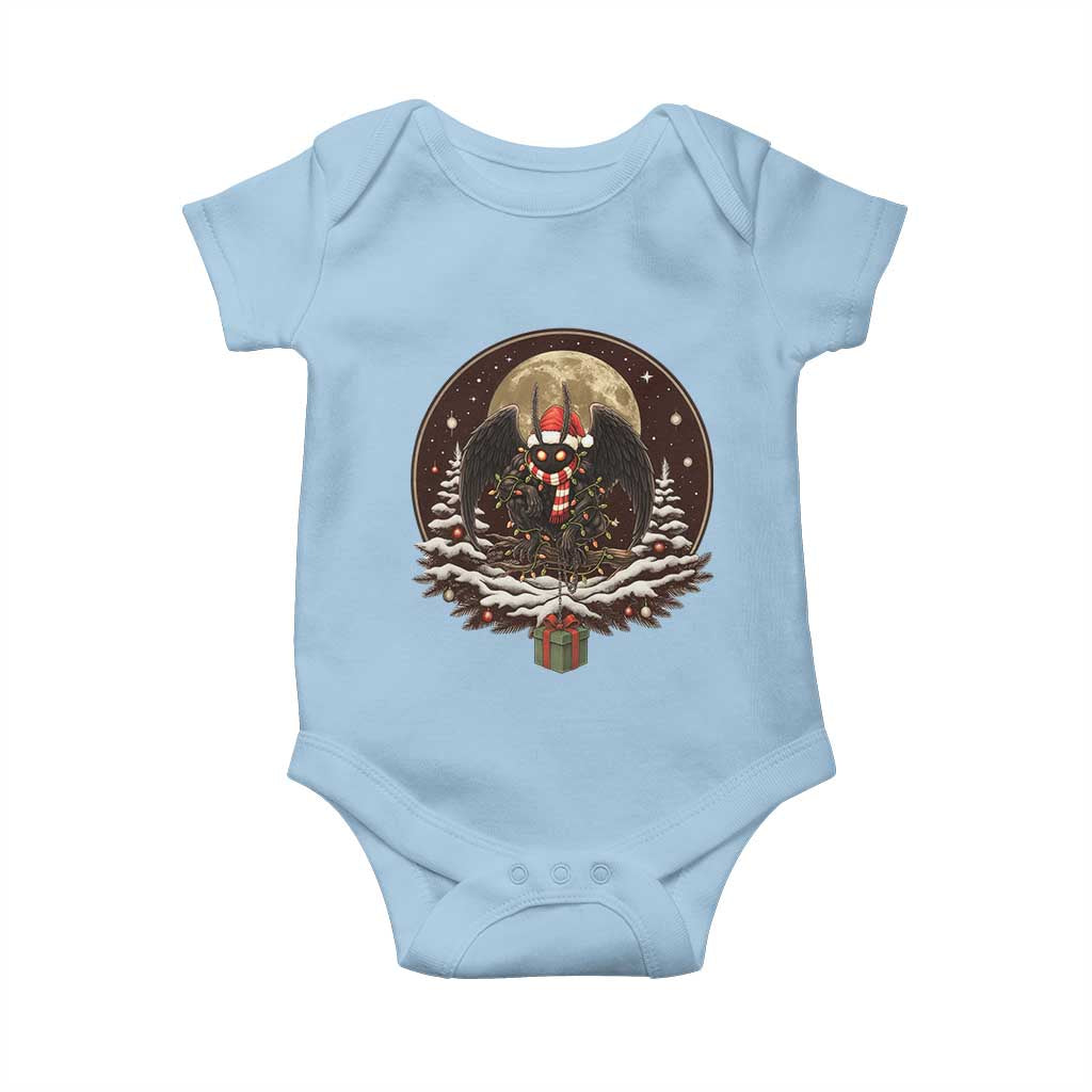 Mothman In Christmas Night Baby Onesie Funny Cryptid Gift TS12 Light Blue Print Your Wear