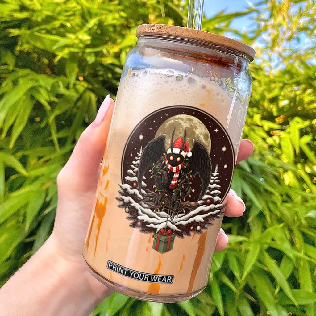 Mothman In Christmas Night Glass Can Funny Cryptid Gift TS12 Black Print Your Wear