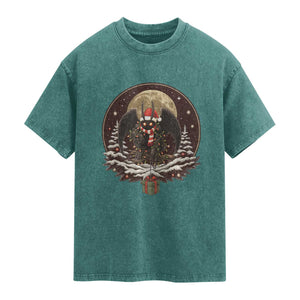 Mothman In Christmas Night Washed Cotton T-Shirt Funny Cryptid Gift