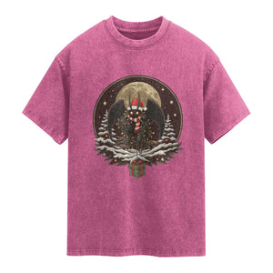 Mothman In Christmas Night Washed Cotton T-Shirt Funny Cryptid Gift