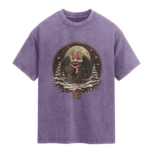 Mothman In Christmas Night Washed Cotton T-Shirt Funny Cryptid Gift
