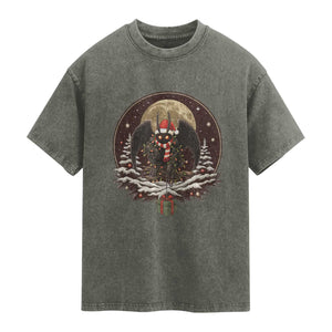 Mothman In Christmas Night Washed Cotton T-Shirt Funny Cryptid Gift