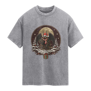 Mothman In Christmas Night Washed Cotton T-Shirt Funny Cryptid Gift
