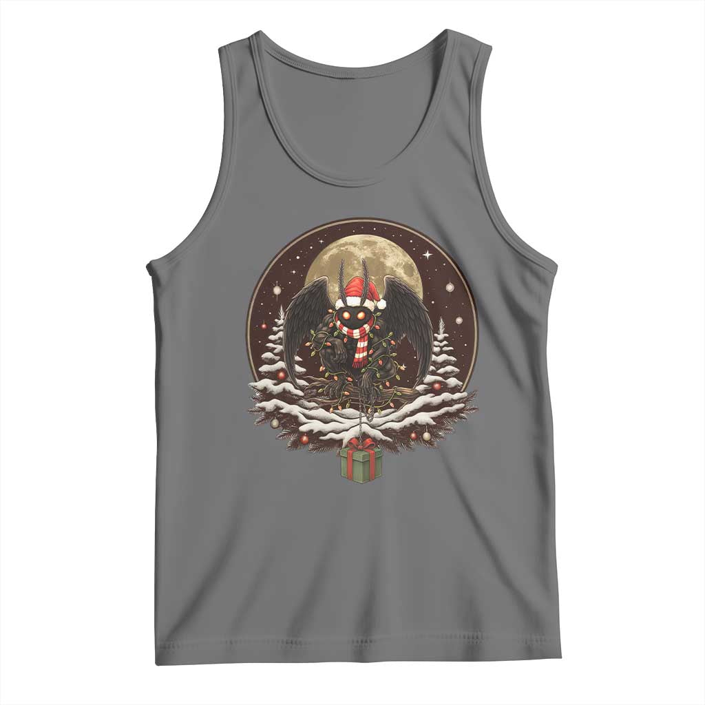 Mothman In Christmas Night Tank Top Funny Cryptid Gift TS12 Black Heather Print Your Wear
