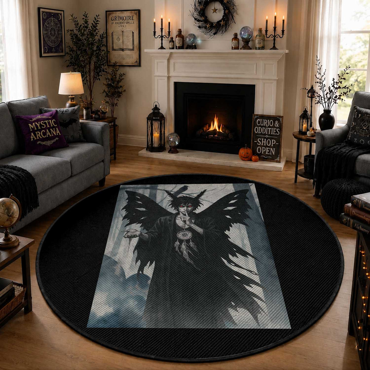 Mothman Sandman Round Rug Gothic Horror Fan Gift