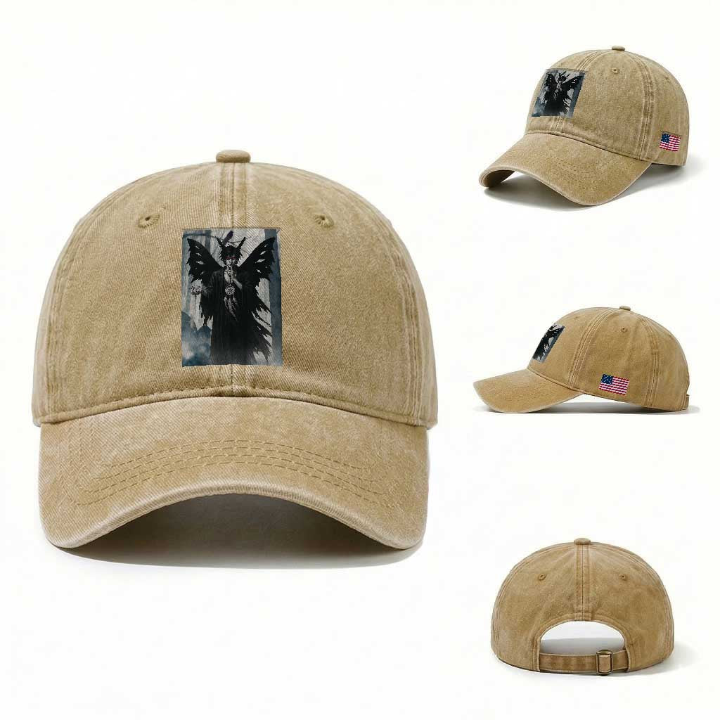 Mothman Sandman Washed Cotton Baseball Cap Gothic Horror Fan Gift TS12 Washed Cap Universal Fit Khaki Print Your Wear