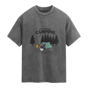 Mothman Washed Cotton T-Shirt Id Rather Be Camping Funny Cryptid Gift