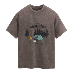 Mothman Washed Cotton T-Shirt Id Rather Be Camping Funny Cryptid Gift
