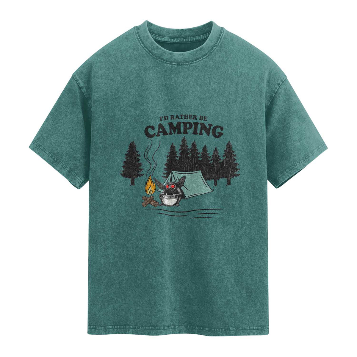 Mothman Washed Cotton T-Shirt Id Rather Be Camping Funny Cryptid Gift