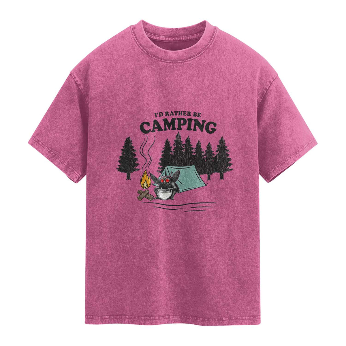 Mothman Washed Cotton T-Shirt Id Rather Be Camping Funny Cryptid Gift