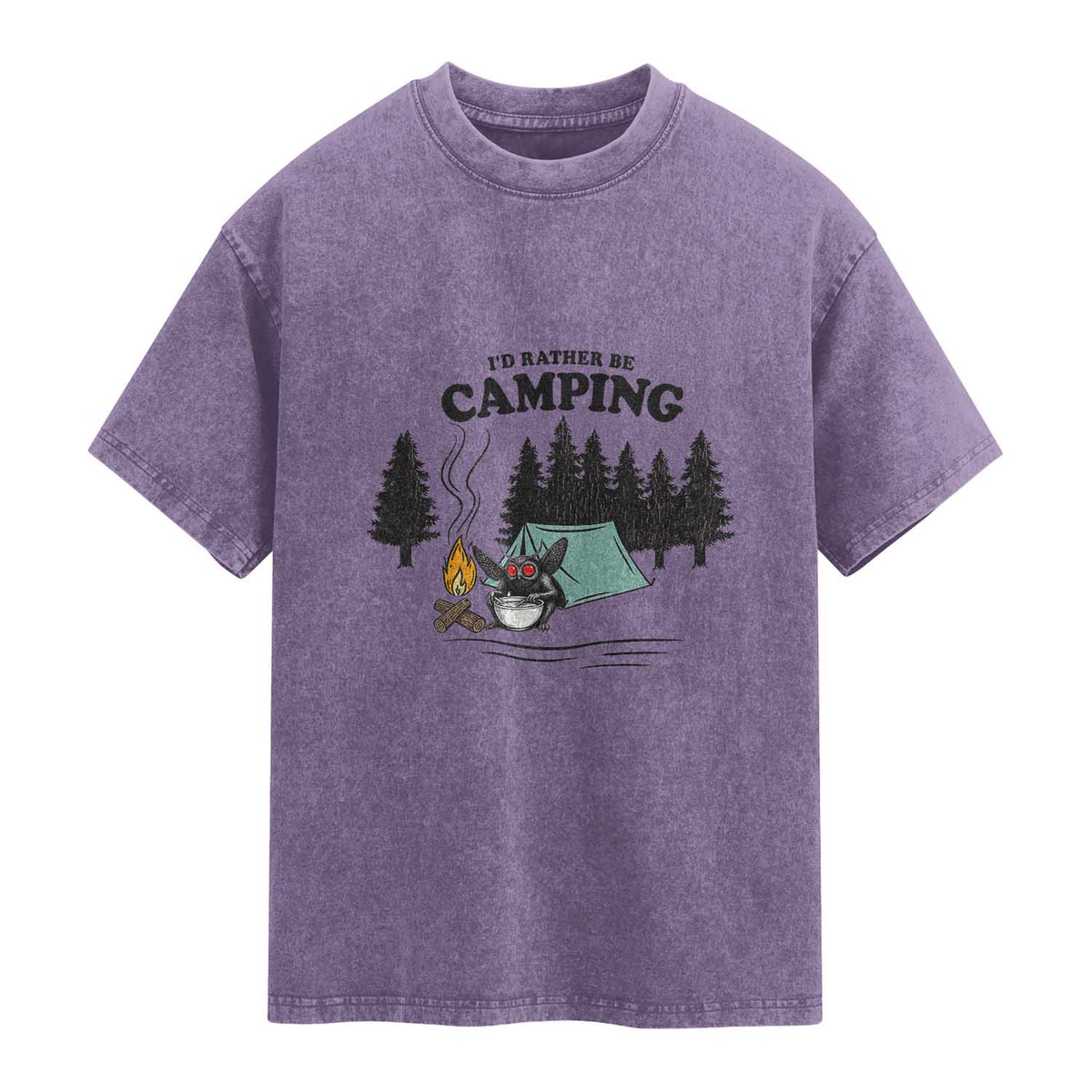Mothman Washed Cotton T-Shirt Id Rather Be Camping Funny Cryptid Gift