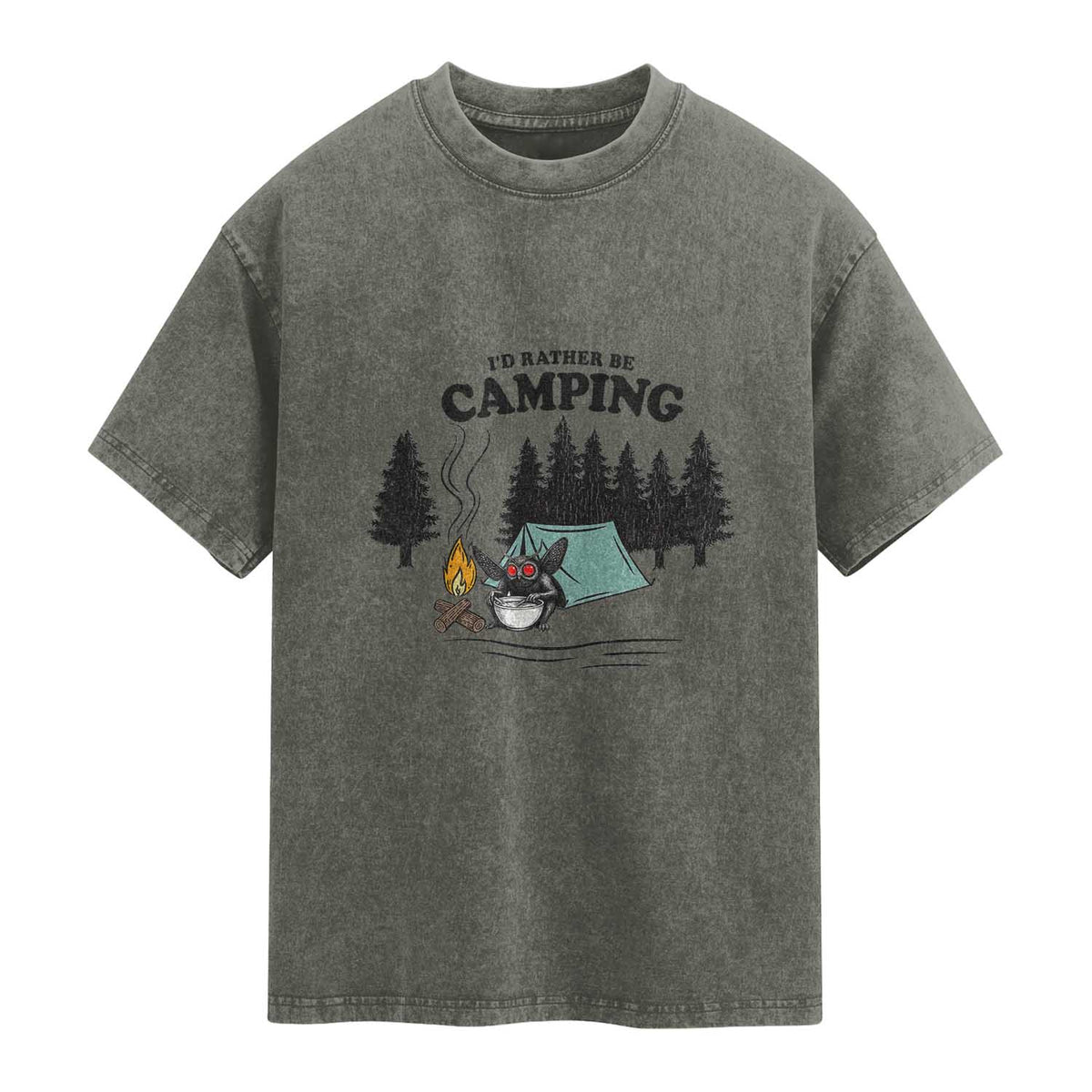 Mothman Washed Cotton T-Shirt Id Rather Be Camping Funny Cryptid Gift