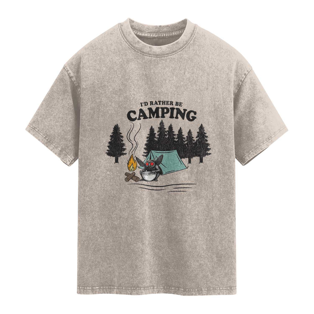 Mothman Washed Cotton T-Shirt Id Rather Be Camping Funny Cryptid Gift