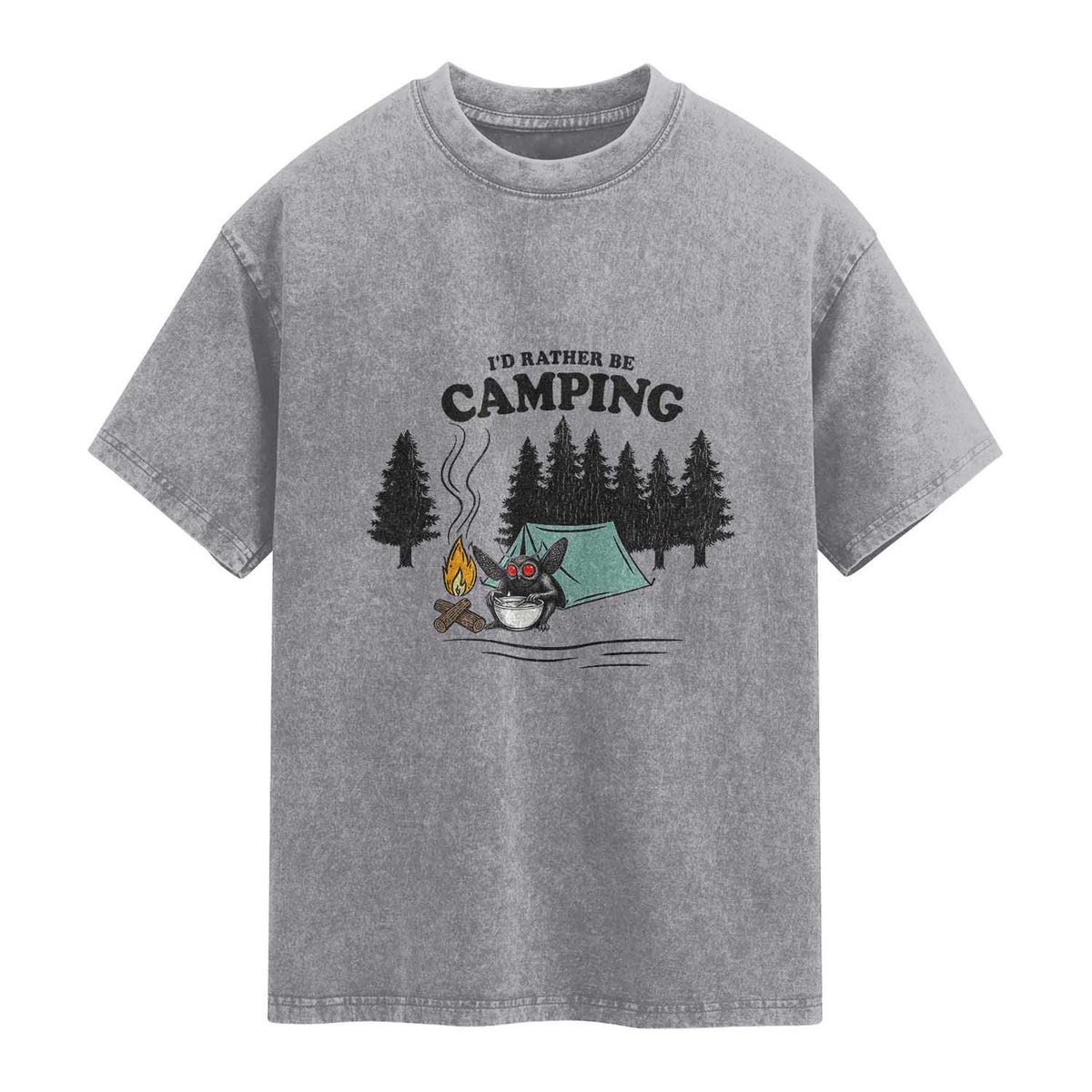 Mothman Washed Cotton T-Shirt Id Rather Be Camping Funny Cryptid Gift
