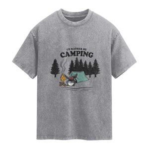 Mothman Washed Cotton T-Shirt Id Rather Be Camping Funny Cryptid Gift