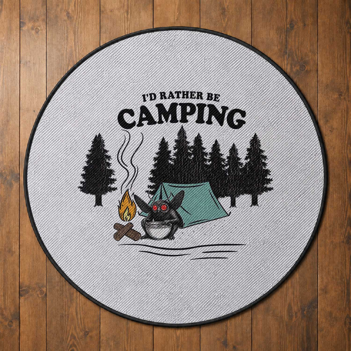 Mothman Round Rug Id Rather Be Camping Funny Cryptid Gift