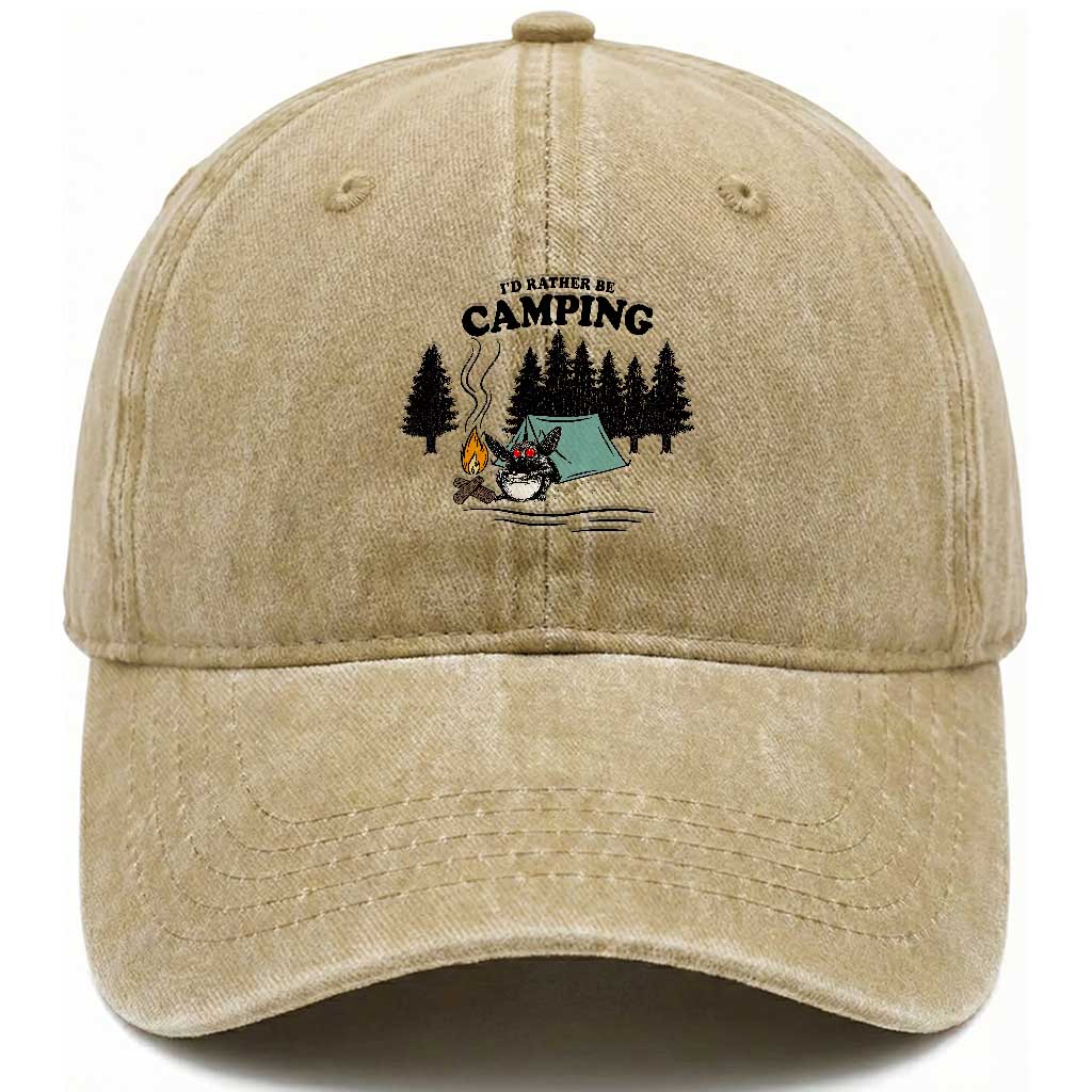 Mothman Washed Cotton Baseball Cap Id Rather Be Camping Funny Cryptid Gift TS12 Print Your Wear