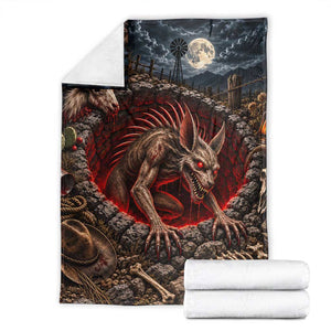Chupacabra Cryptid Rising From Cracked Earth 3D Optical Illusion Throw Blanket Spooky Halloween Gothic Horror Graphic