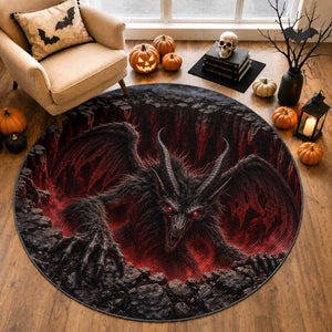Jersey Devil Winged Cryptid Red Eyes 3D Optical Illusion Round Rug New Jersey Folklore Horror Halloween Gift