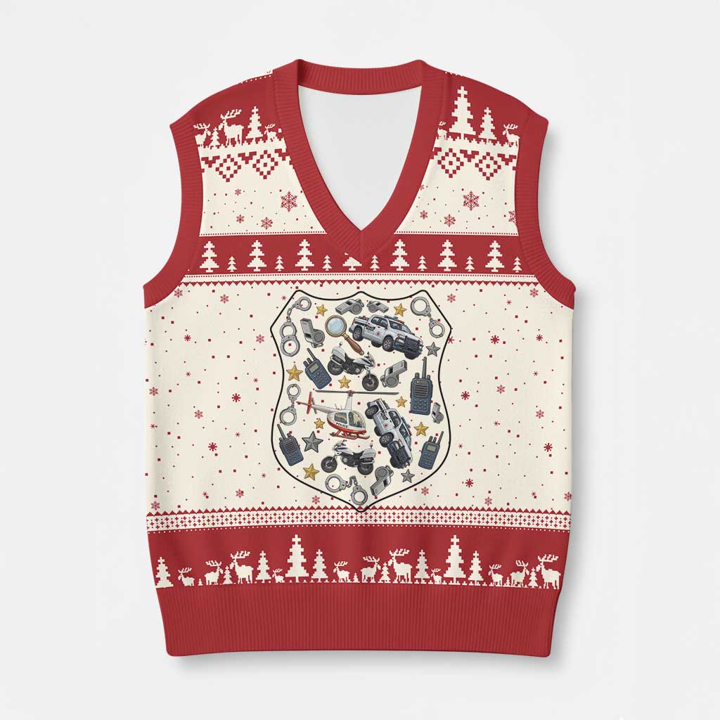 Cute Police Gear Law Enforcement V-Neck Knit Sweater Vest Cop Appreciation Gift Fun Officer Support