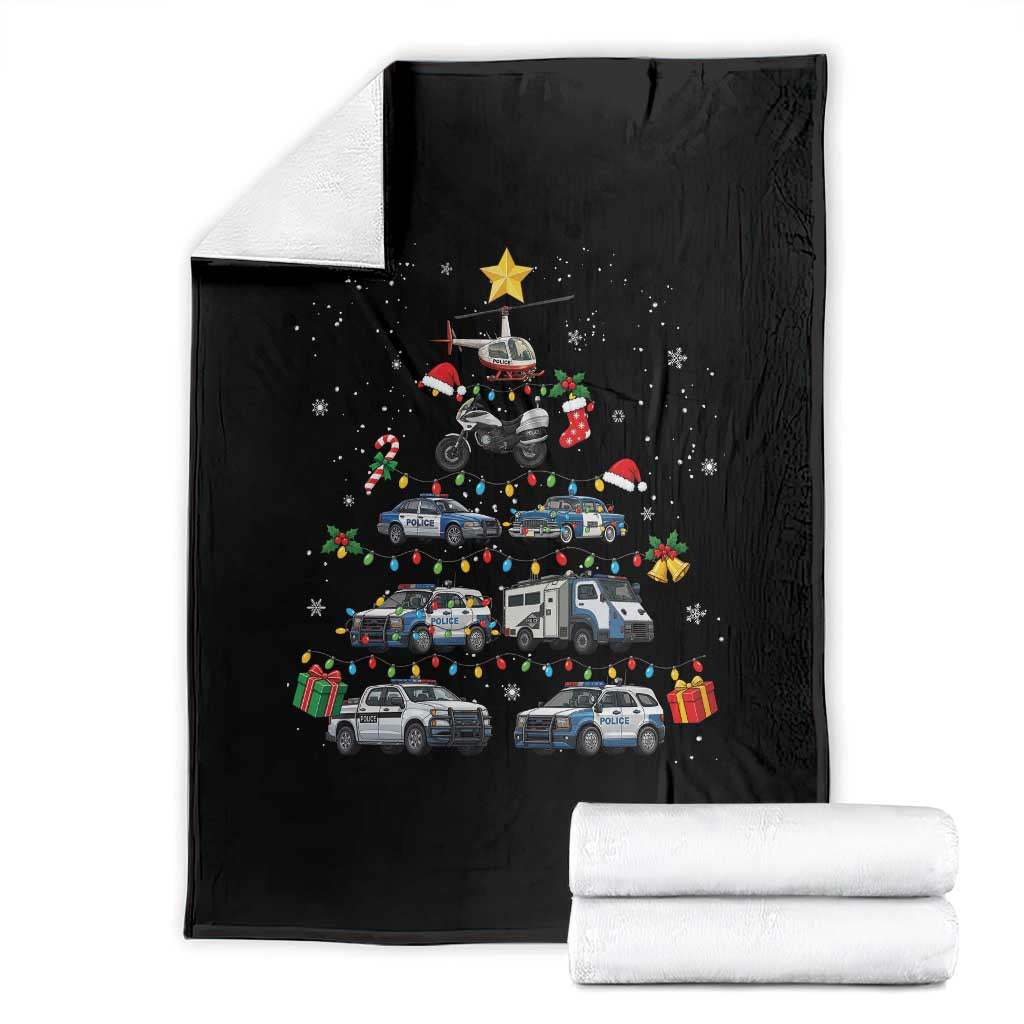 Funny Police Car Holiday Christmas Tree Throw Blanket Law Enforcement Cop Appreciation Gift