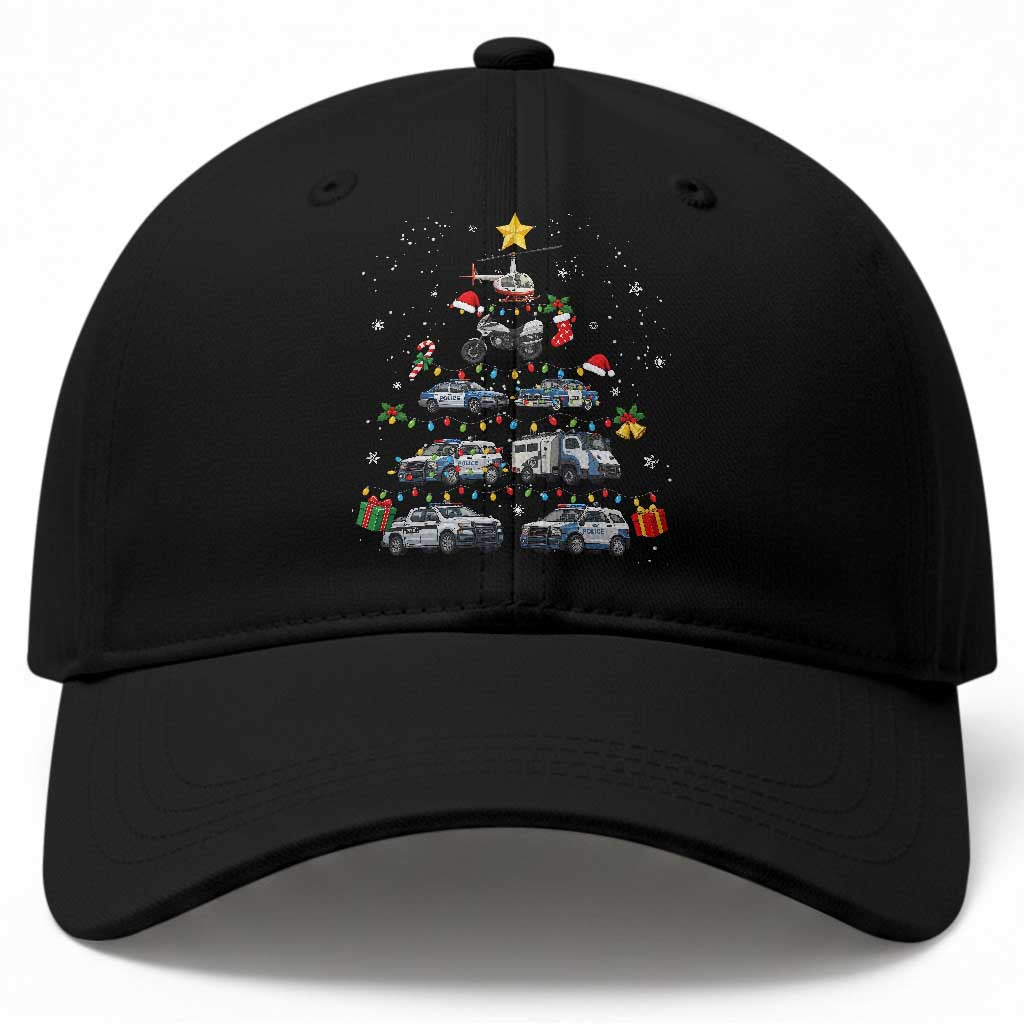 Funny Police Car Holiday Christmas Tree Baseball Cap Law Enforcement Cop Appreciation Gift