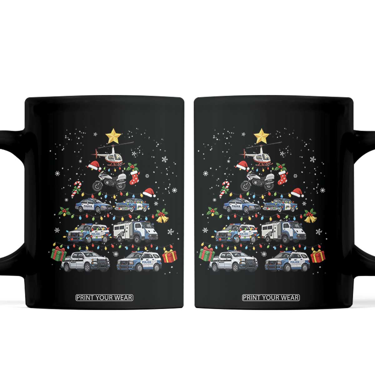 Funny Police Car Holiday Christmas Tree Coffee Mug Law Enforcement Cop Appreciation Gift